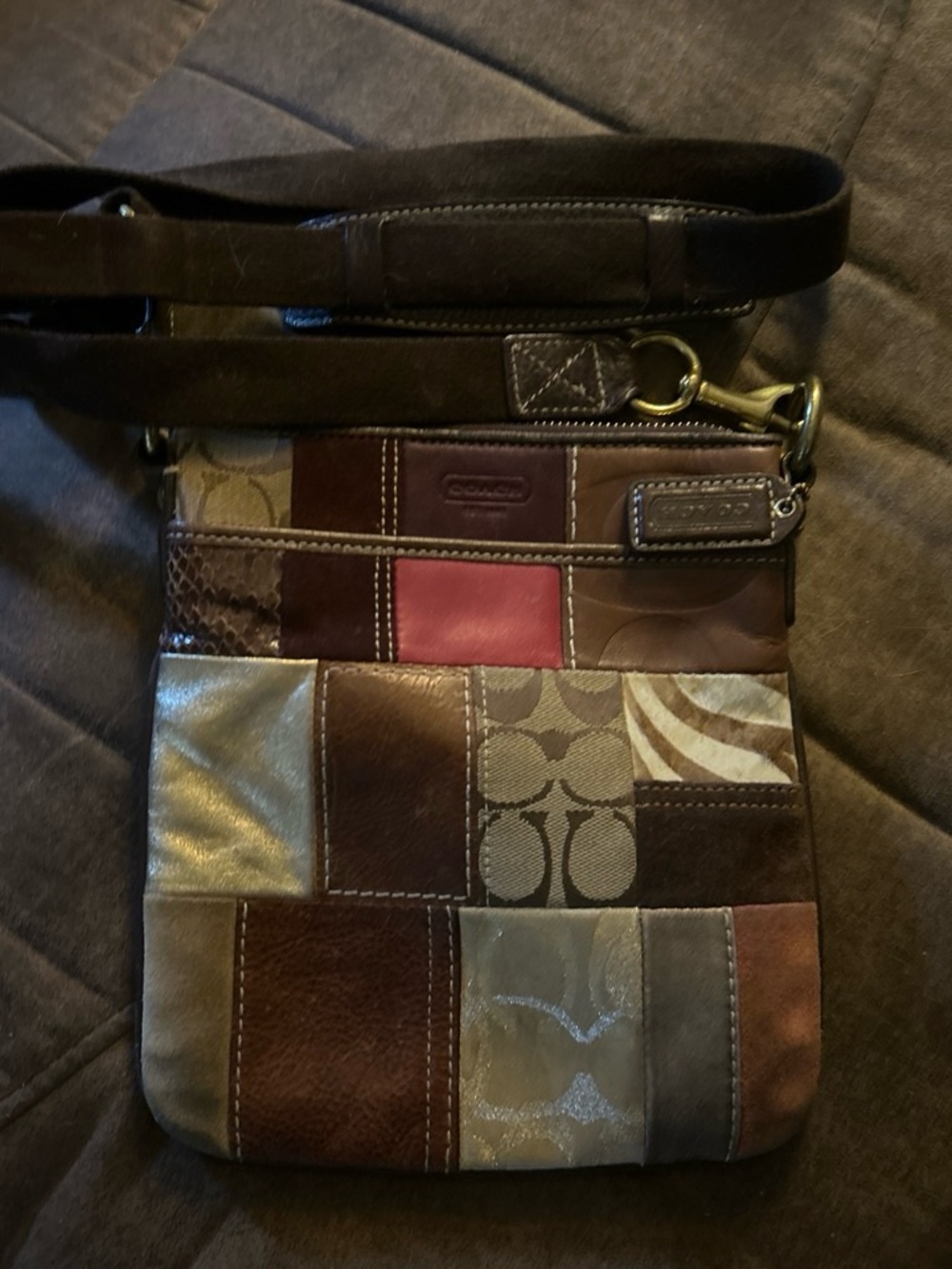 Coach Patchwork Messenger Bag in Brown, Tan & Red